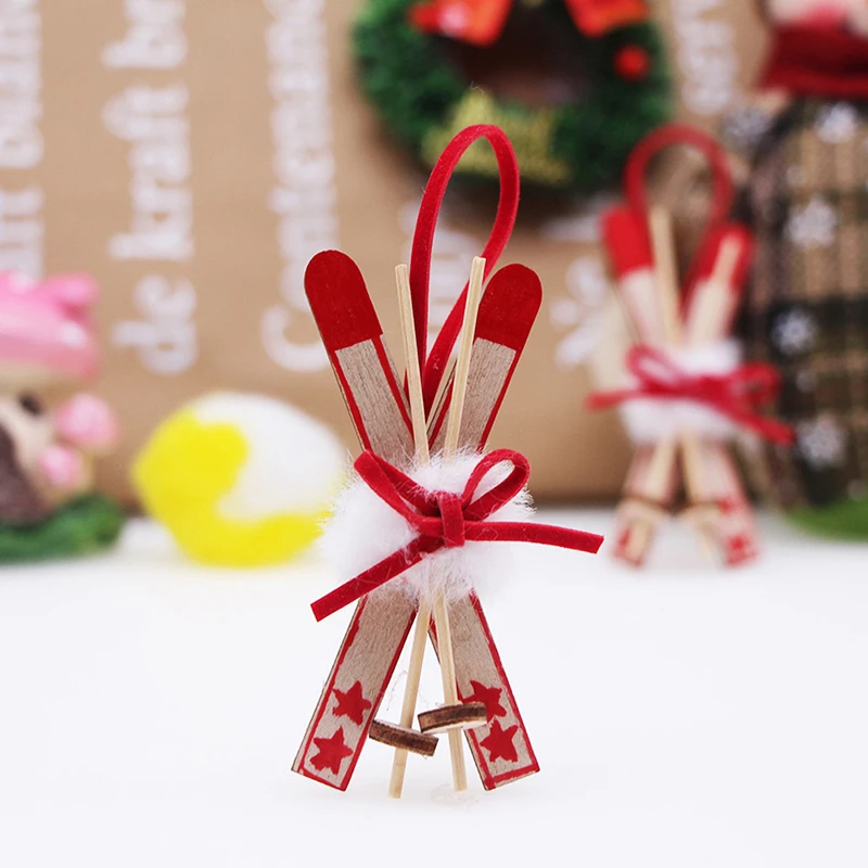 1pcs Wooden Miniature Sleigh Christmas Tree Ornament Pendant Model Xmas Gift Decor Toy