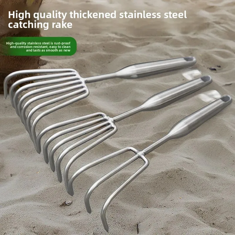 Kleiner Rechen aus Edelstahl mit 6 Klauen, integriertem Stahlgriff, Garten-Bodenrechen-Werkzeug für Garten-Bodenrechen und Jäten