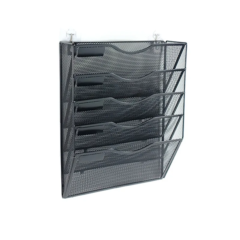 5 Pockets Mesh Wall File Holder Office Hanging File Folder File Organizer Vertical Holder Rack for Office Home