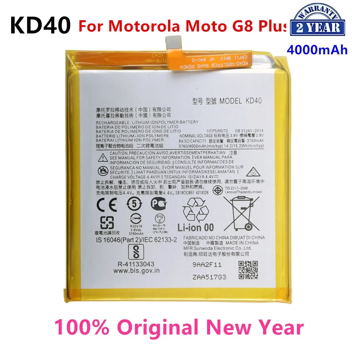 

100% Original KD40 4000mAh Battery For Motorola Moto G8 Plus XT2019 XT2019-2 Phone Batteries.