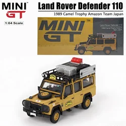 MINIGT-Land Rover Defender 1/64 110 Camel Trophy, equipo de Amazon, vehículo de juguete de aleación de Japón, modelo de Metal fundido a presión, regalos, escala 1989