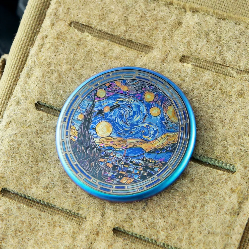 

Titanium Alloy Starry Night Patch Tactical Colorful Metal Badge Functional Outdoor Armband for Clothing Bag Decorative with Hook