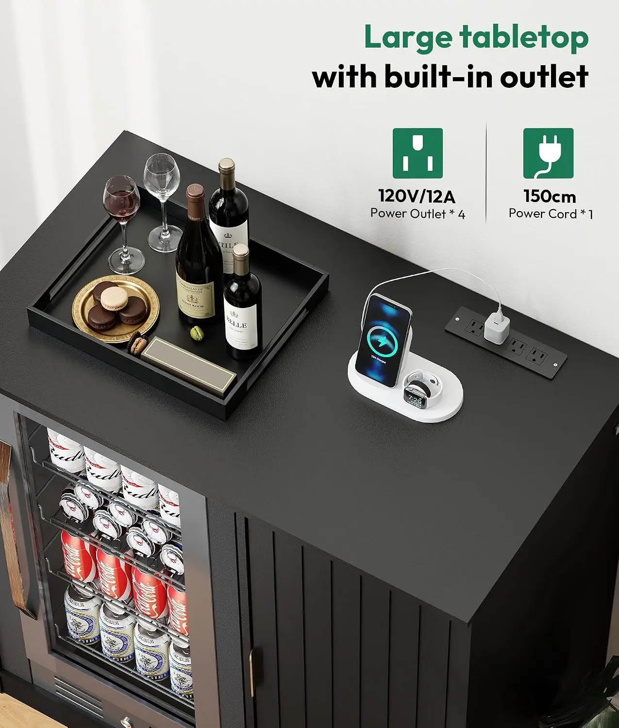 Fluted Mini Fridge Cabinet with Storage & Power Outlet, Customized