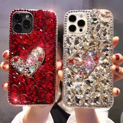 Bling Glitter Diamond Love Phone Case For iphone 15 13 Pro 12 Mini 11 14Pro  17 Air For iphone 16 PLUS Rhinestone Cover