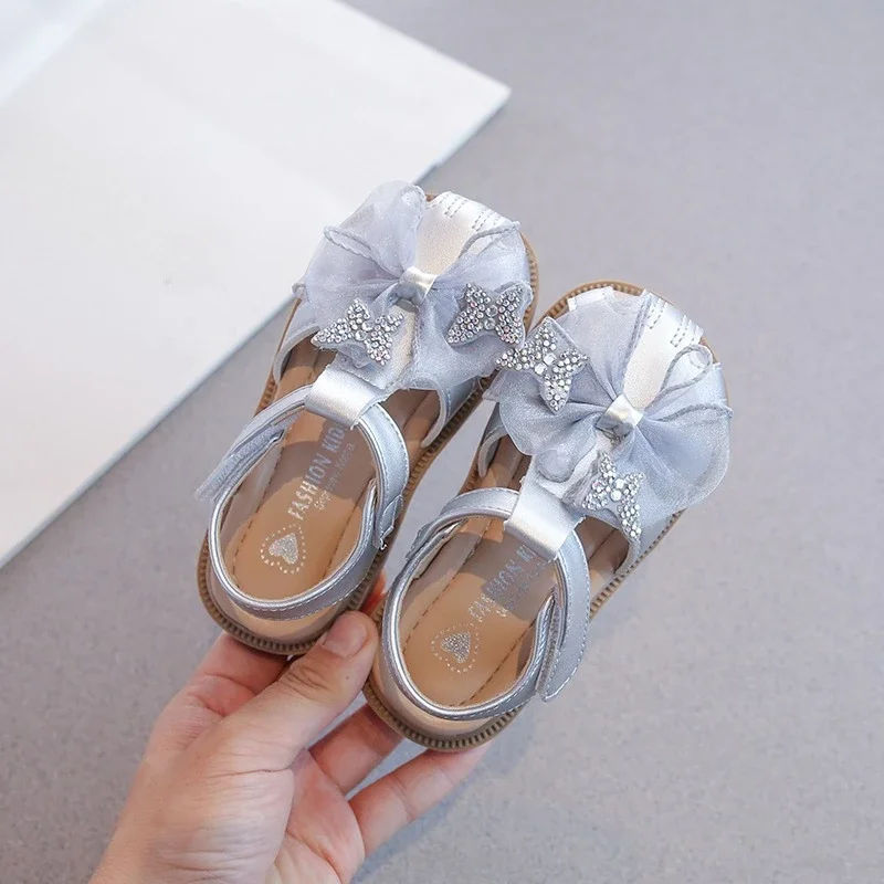 New Summer Kids Lace Sandals Sweet Pretty Girls Princess Bowknot Sandals Fashion Wedding Party Children's Flat Shoes Hollow-out