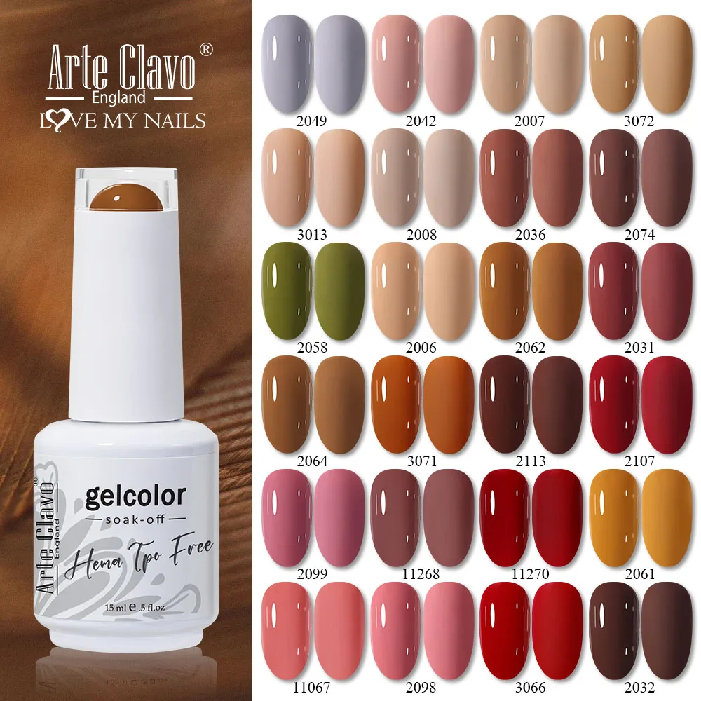 Arte Clavo 15 ml Coffee Brown Series Gel-Nagellack, UV-Mehrzweck, semi-permanent, Soak Off, Herbst-Winter-Nagelkunst-Hybrid-Lack
