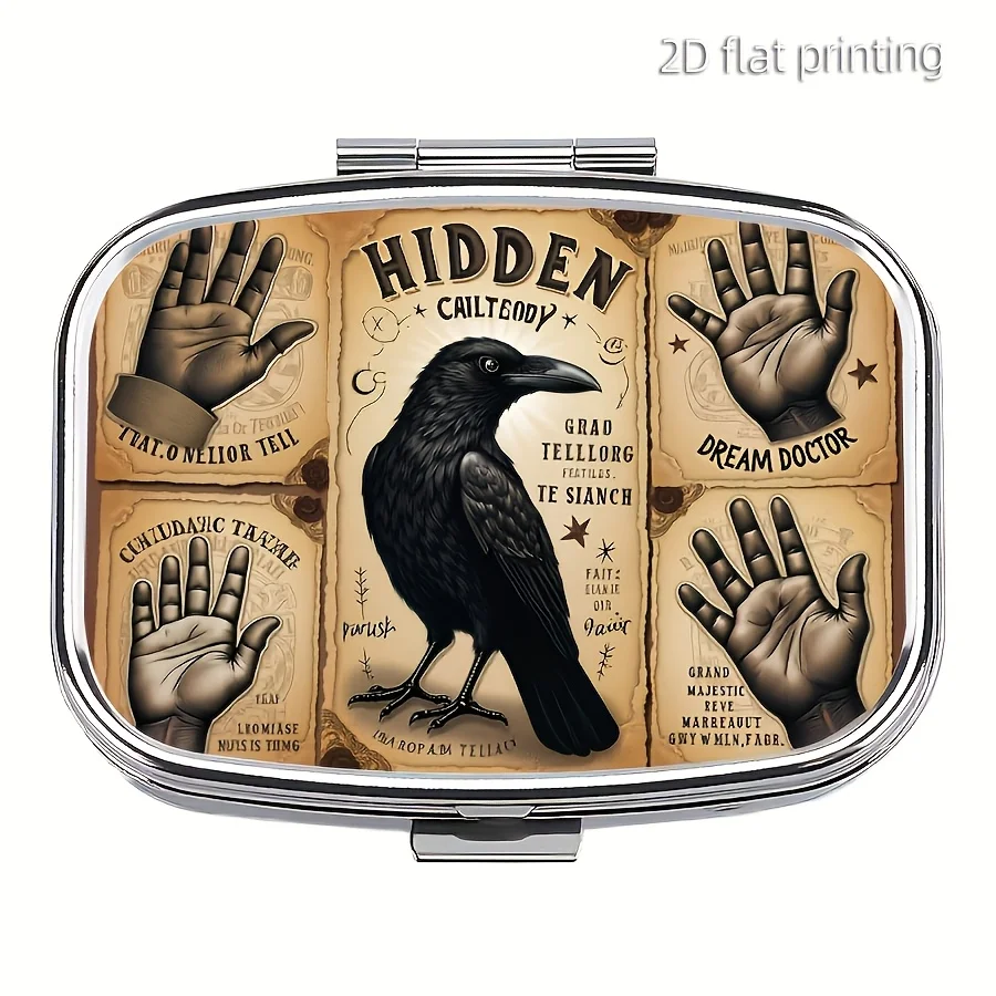 1 Piece, Personal Portable Double-Compartment Metal Crow-Shaped Pill Box, Suitable for Travel, Wallet or Pocket, Decorative Medicine Storage Box