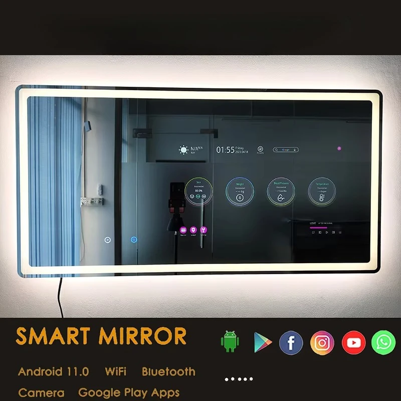 Factory 21.5 Inch Touchscreen Front-lit Smart Bathroom Mirror TV 1200*800mm with Wifi Android Smart Mirror LED Light TV Mirror