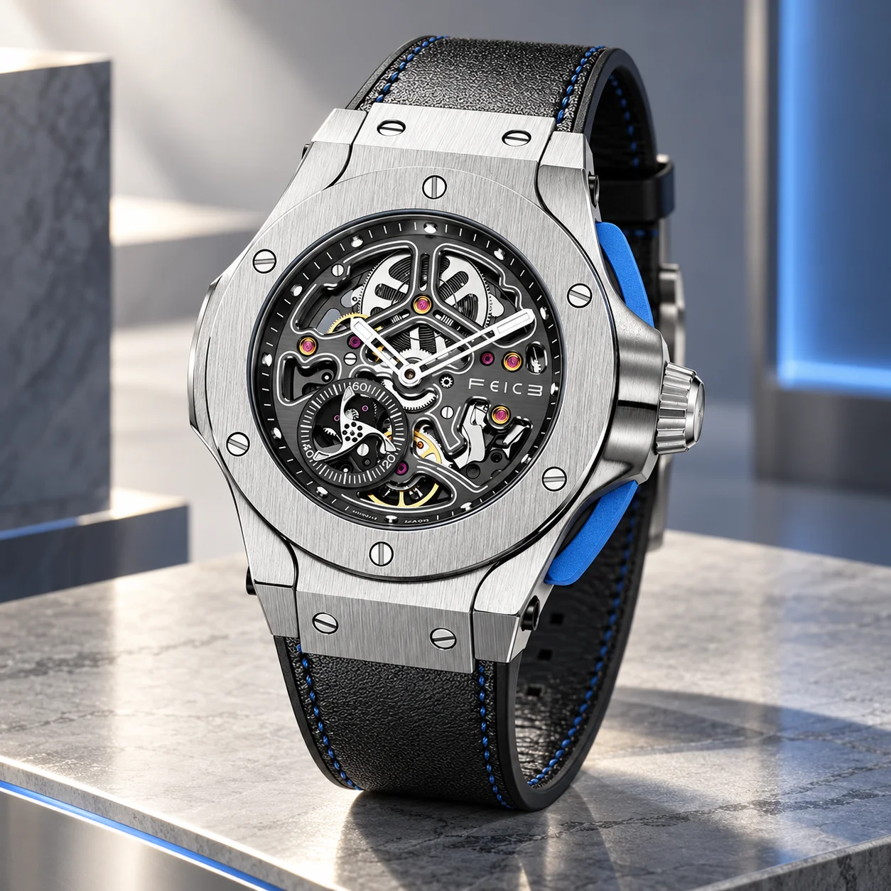 FEICE Automatic Mechanical Luxury Watch Quicksilver Magic Double-sided Hollow Fashion Brand Waterproof Watch for Men FEICE FM701