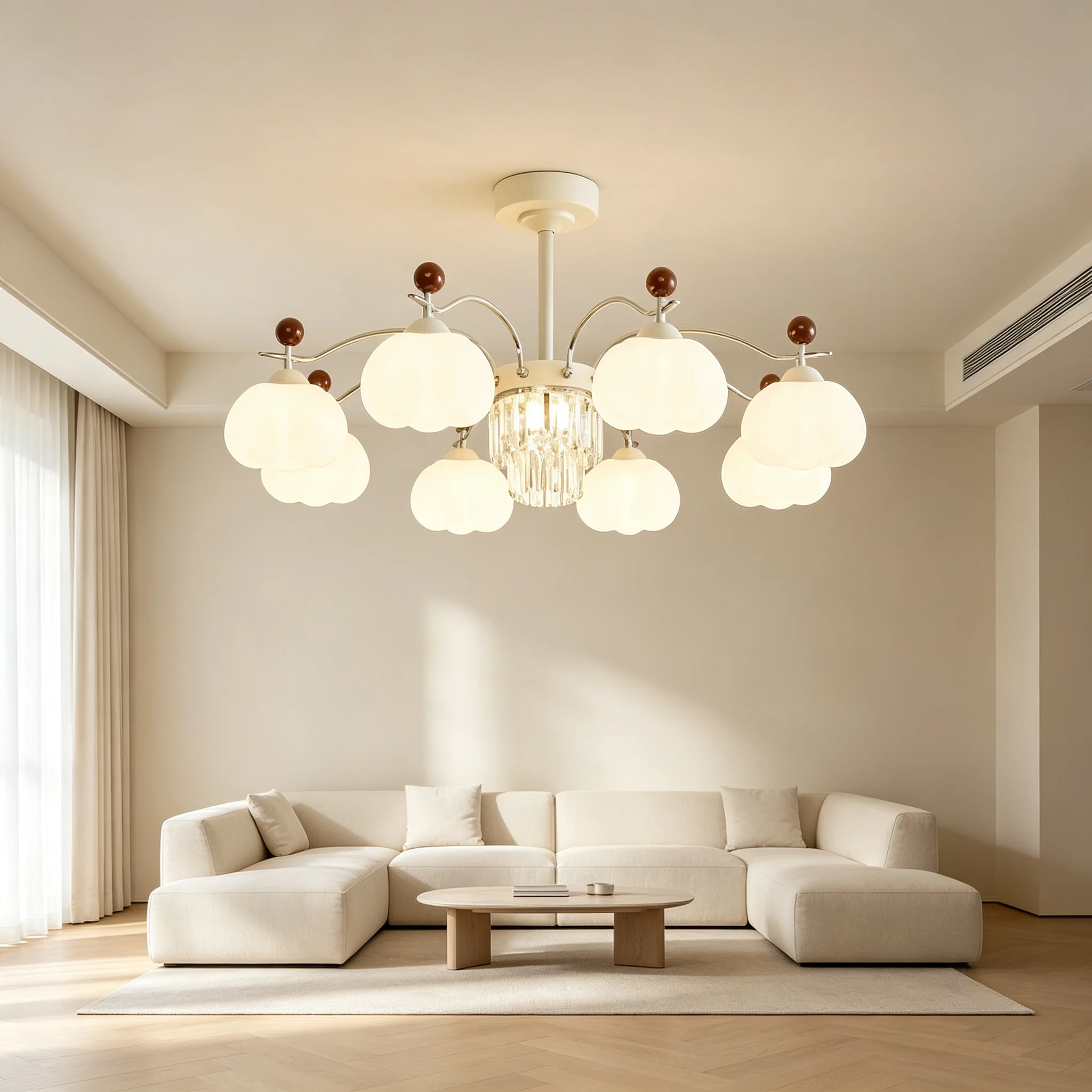 French Creative Pumpkin Pendant Lights Living Room Decor Chandelier Multi Heads Dining Table Hanging Lamps Bedroom Led Lighting