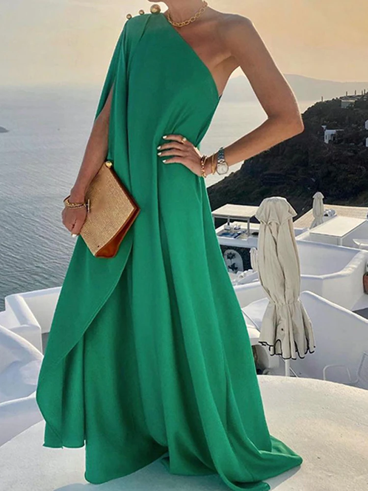 Elegant Sleeveless Loose Irregular Chic Dress Women Slanted Shoulder Dress New 2022 Solid Loose Off Shoulder Sundress Cover UP