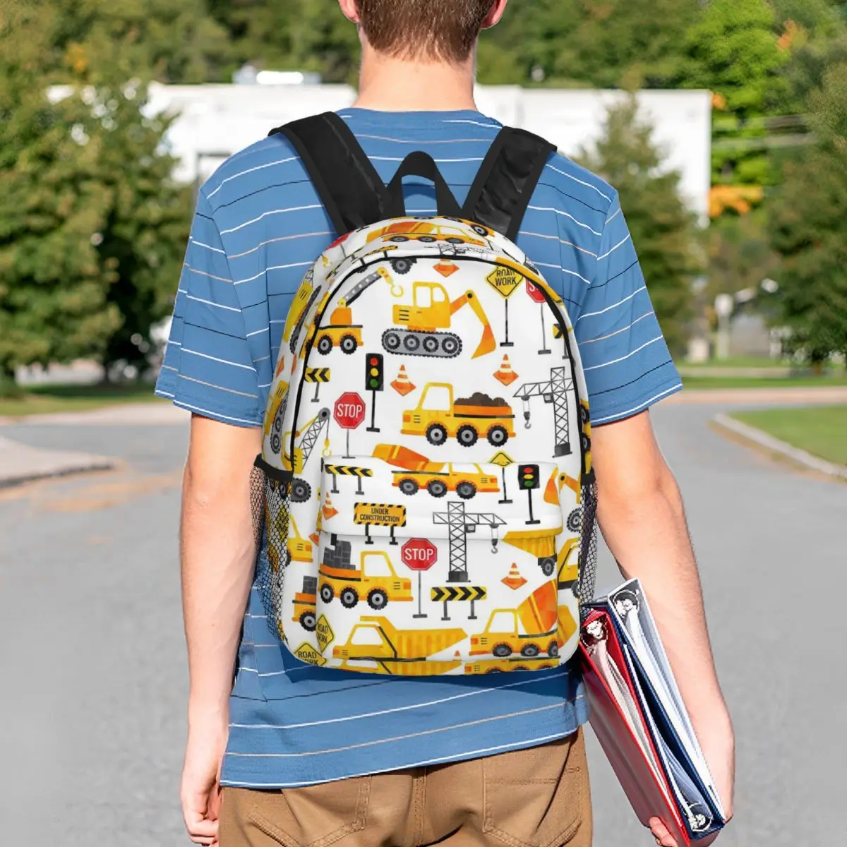 Road Work Watercolor Construction Vehicles Backpack Student BookBag Boys Girls School Bag Laptop Shoulder Bags
