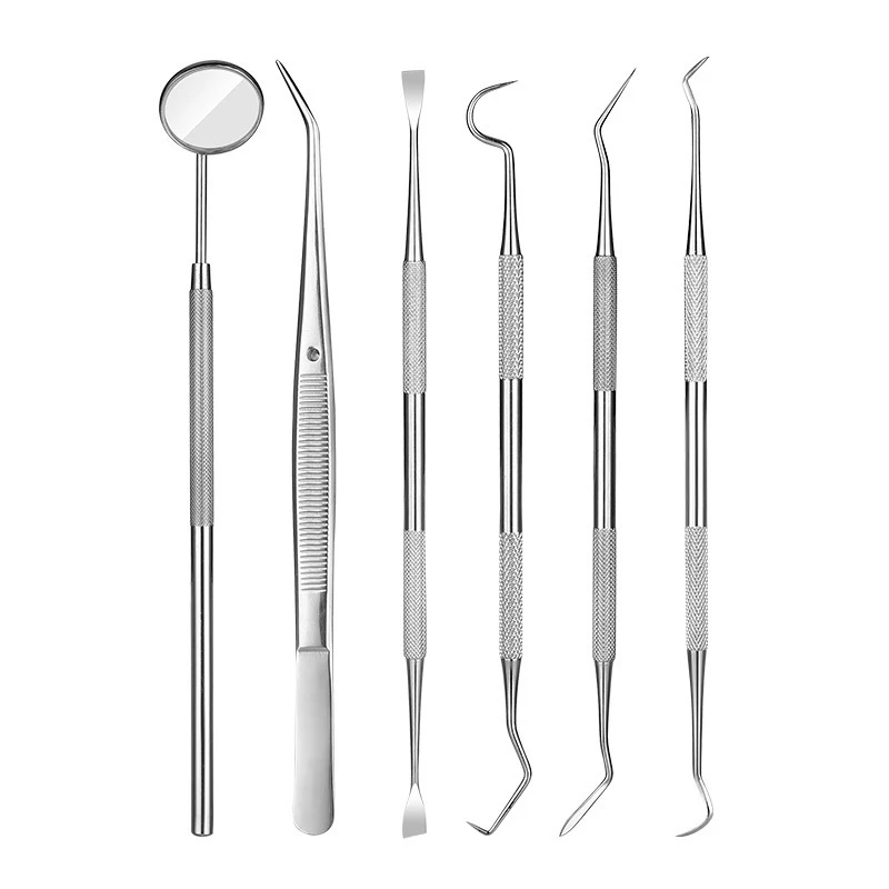 Herramientas de limpieza de dentista de acero inoxidable, espejo Dental, doble sonda, Hoz, azada, limpiador de dientes, productos de herramientas dentales, Kit de cuidado bucal