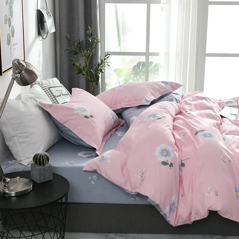 

New Long-staple Cotton Four-piece Bed Sheet Star And Moon Pattern Plain Cotton Bedding Light Luxury Style Pink Gray Color