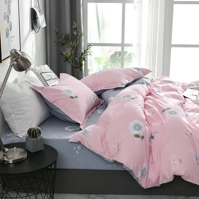 

2022 New Long-staple Cotton Four-piece Bed Sheet Star And Moon Pattern Plain Cotton Bedding Light Luxury Style Pink Gray Color