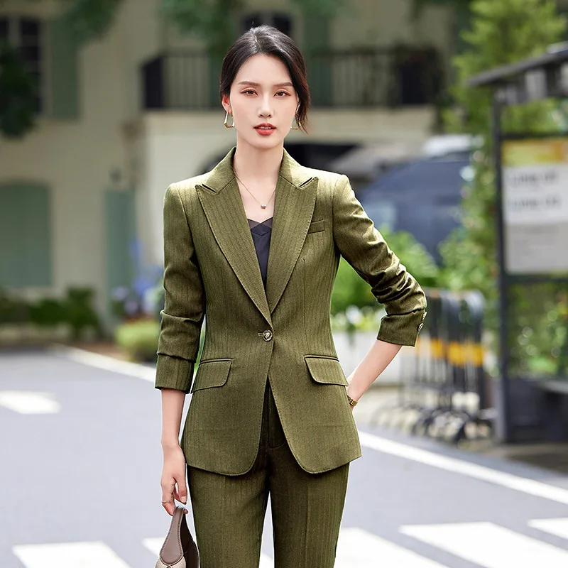 Professional Women's Suit2024New ฤดูใบไม้ร่วงสีม่วงลาย High-end ธุรกิจชุด WorkwearolBusiness Casual Professional เครื่องแต่งกาย