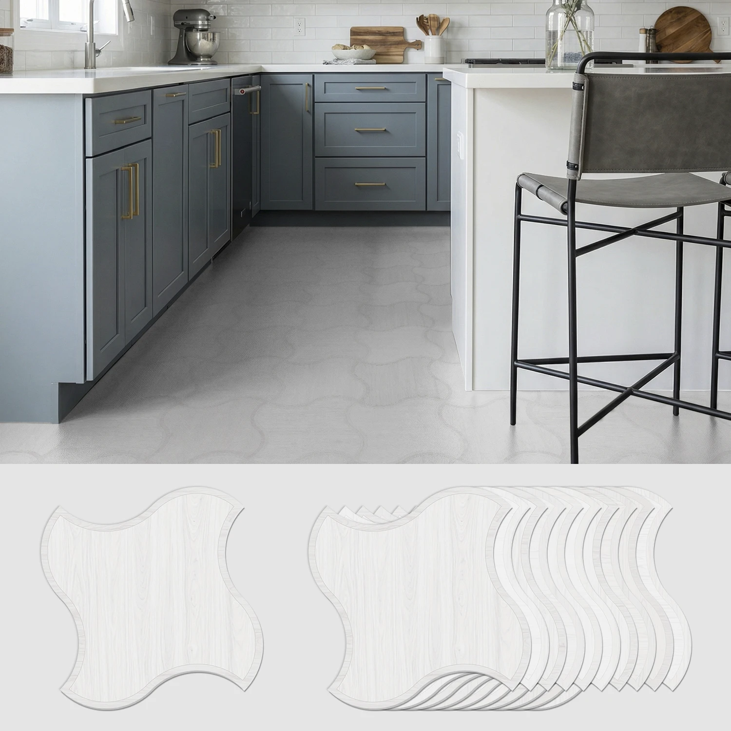 White Wood Grain Wave Shape Self Adhesive Floor Stickers 10-50Pcs 11.81inch IXPE Foam Scratch Resistant DIY