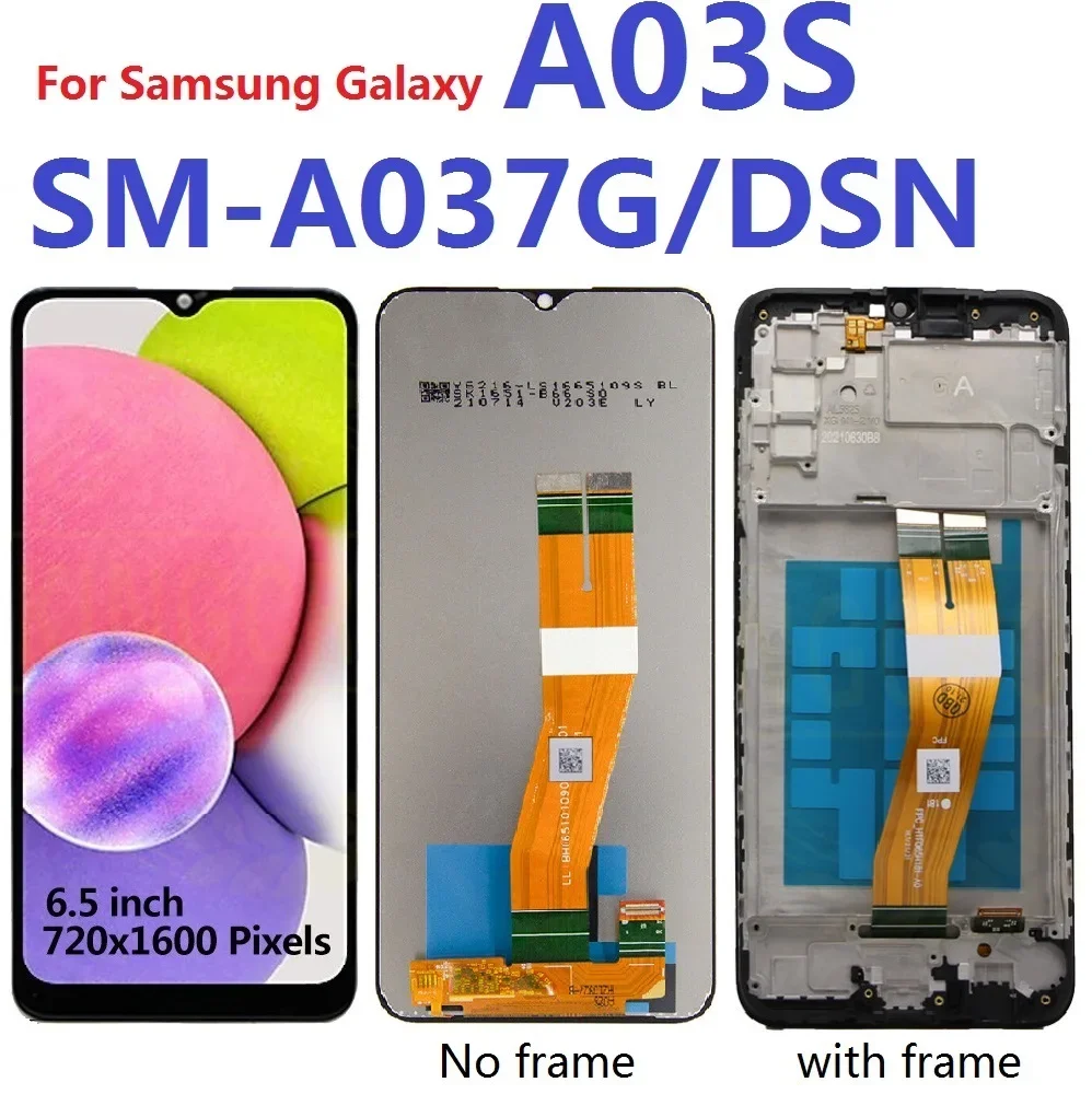 For Samsung Galaxy A03S SM-A03S/DS SM-A037G/DSN Display Screen Touch Lcd Digitizer Assembly Frame A037F A037G Replacement