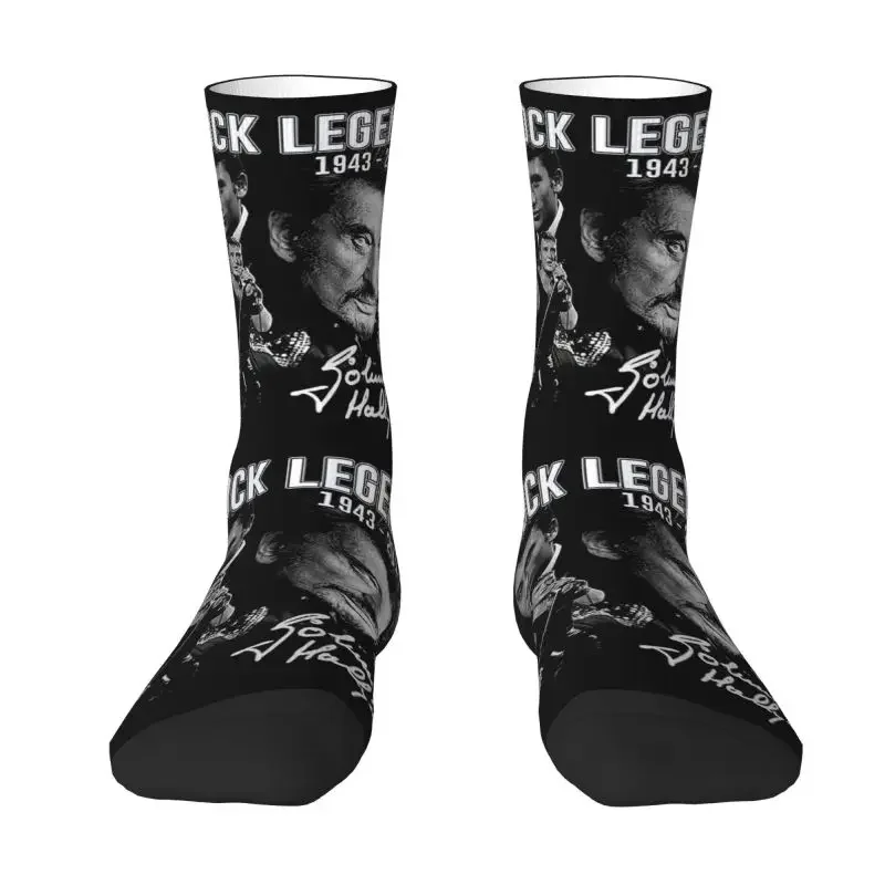 Hallyday Dress Socks Men's Women's Warm Funny Novelty France Rock Singer Crew Socks