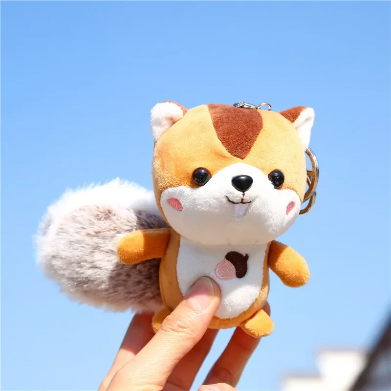 11cm Mini Cute Soft Plush Squirrel with Oversized Tail Pendant Toy Stuffed Squirrel Pendant Toy Ornament Decoration Keychain