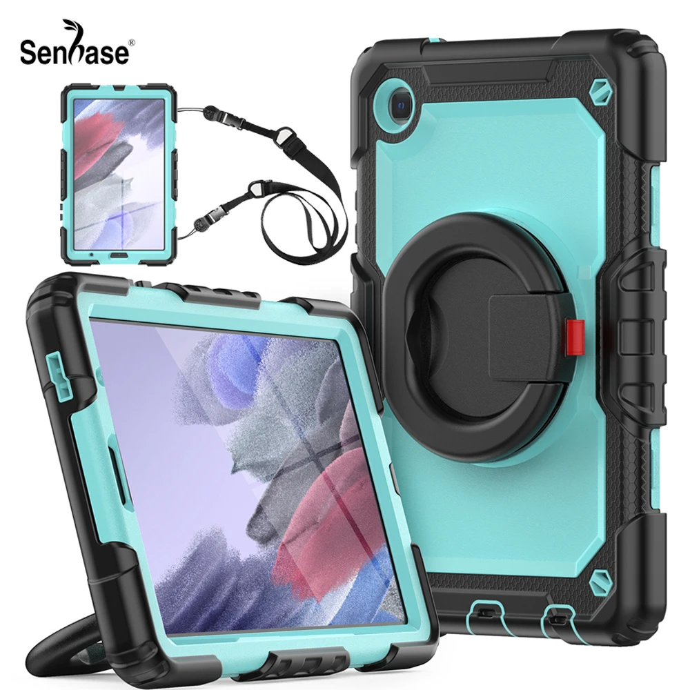 

For Samsung Galaxy Tab A7 Lite 8.7 inch 2021 SM-T220 SM-T225 Case Kids Shockproof Pull Ring Shoulder Strap Stand Tablet Cover