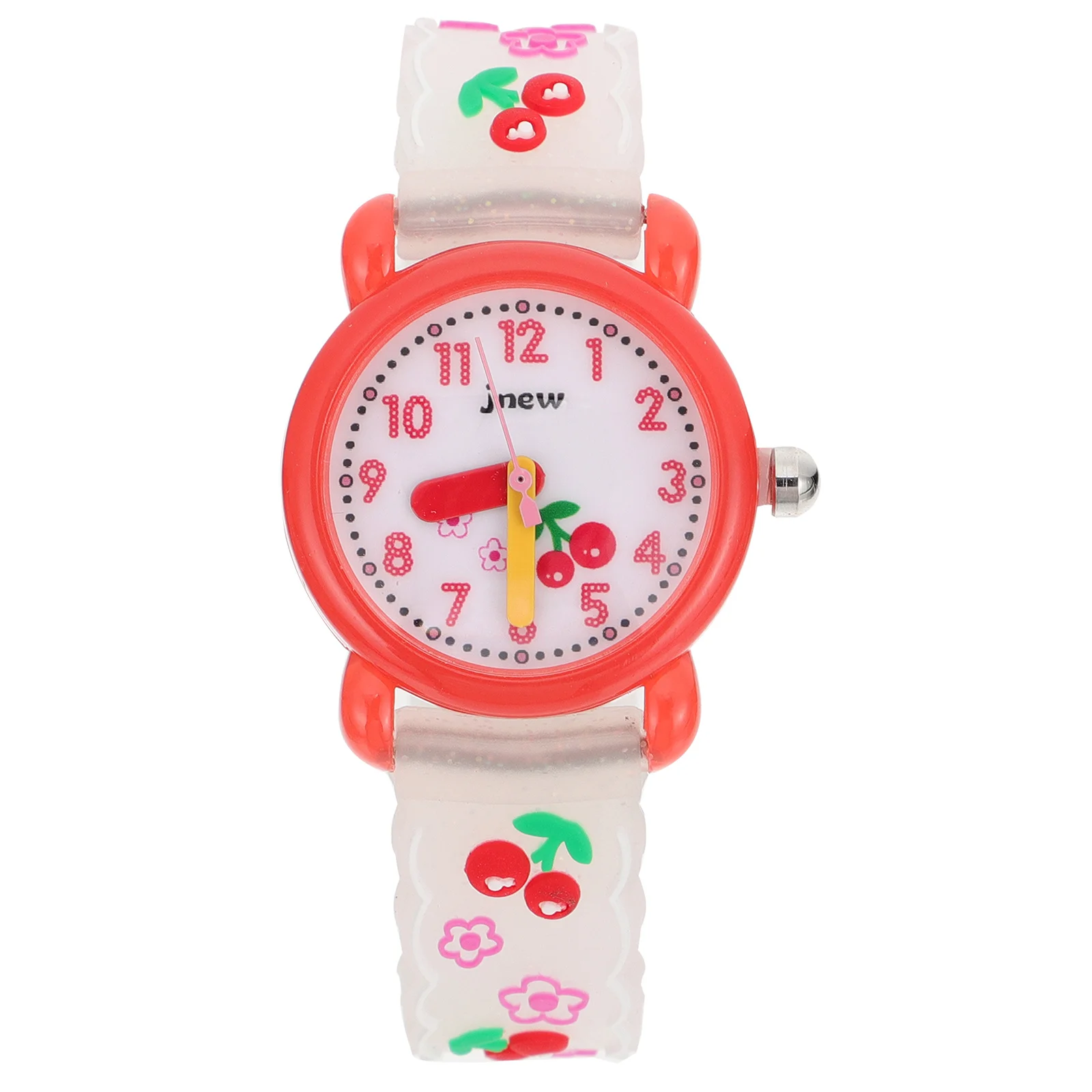 1pc Silicone Watch Cartoon Cherry Pattern Bright Color Adjustable Strap Gift For Christmas Birthday Easter Student