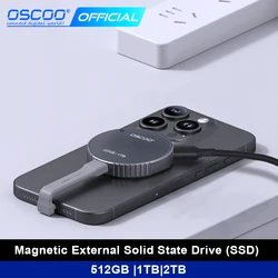 OSCOO Magnetic SSD Enclosure Magsafe Portable SSDType C 3.2 Gen 2*1 PSSD 512GB 1TB 10GBps  for iPhone 15 Pro Max ProRes MacBook