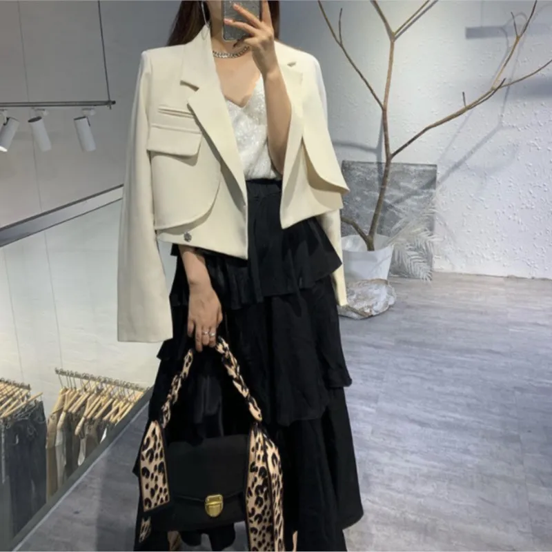 

Blazer Women Spring Office Ladies All-match Leisure Trendy Single Breasted New Pockets Ulzzang Elegant Vintage Outwear Clothing