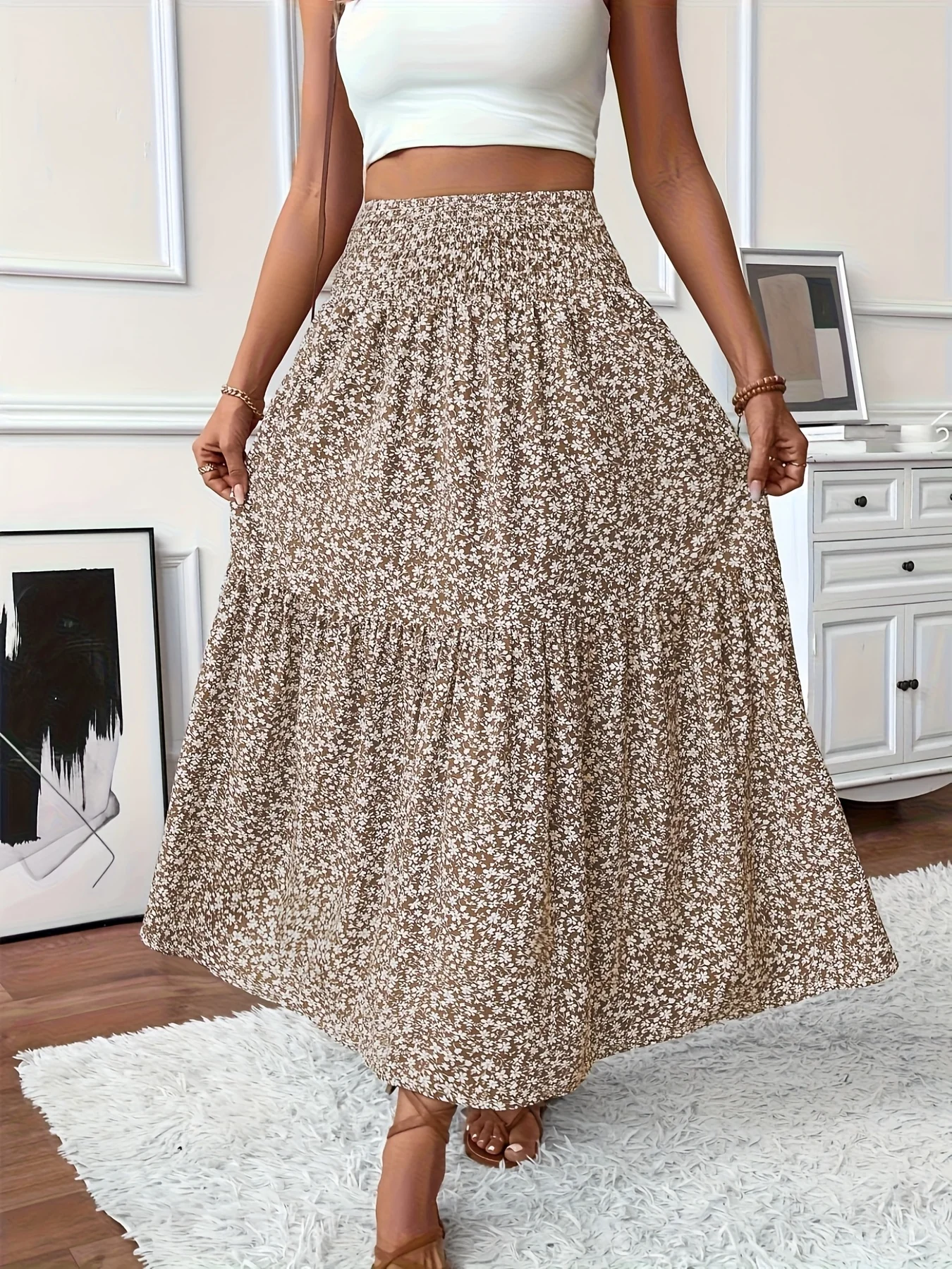 

Plus Size Women's 1XL-5XL Fashionable Casual Loose Elastic Waist Long Skirt Ladies Printed Comfortable Half Skirt