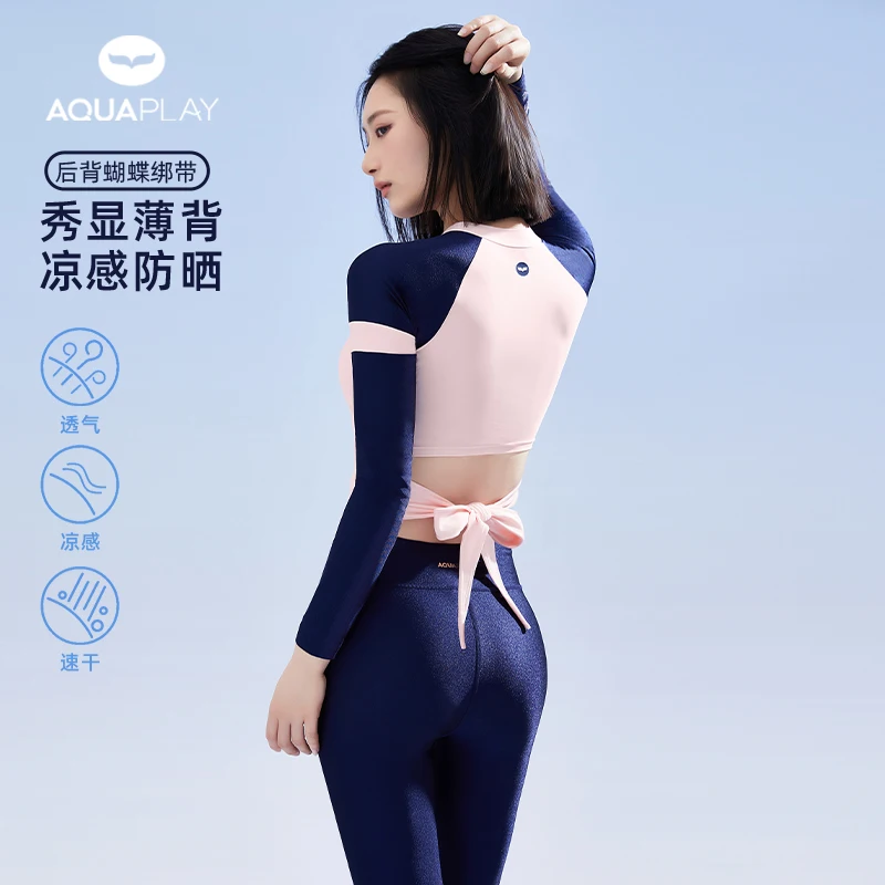 AquaPlay 2025 New Summer Women Sports Swimsuit Fitness Full Zip Swimsuit Beach UPF50+ Rash Guard Long Sleeve Surfing Suit Diving