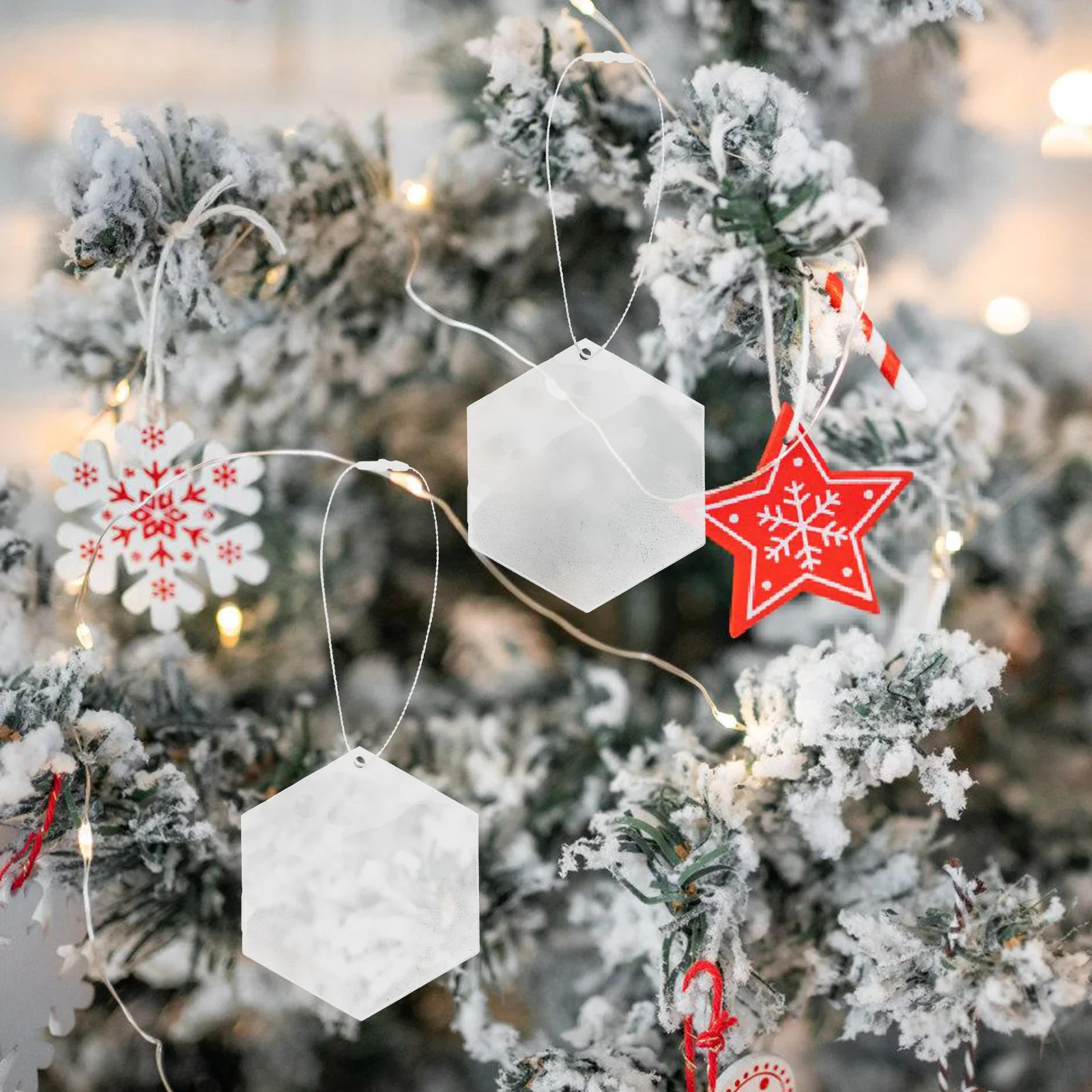 

1Set Christmas Acrylic Hexagon Hanging Ornament DIY Xmas Tree Decoration Clear Craft Pendant Holiday Party Decor Mantel Wall