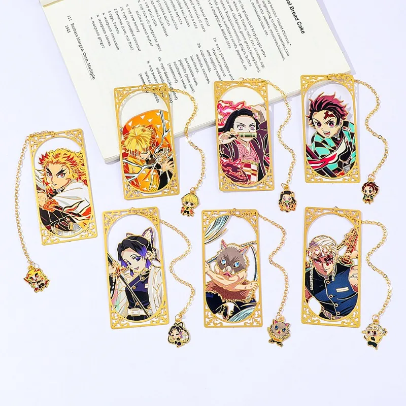 

8.5cm Anime Demon Slayers Creative Cartoon Cute Peripheral Fan Bookmarks Metal Hollow Pattern Bookmarks Fan Gifts Collection