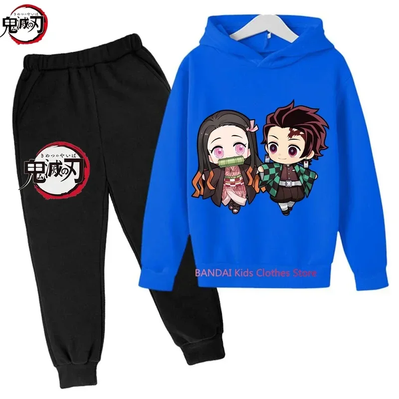 2-13 Jaar Oude Kinderen Demon Slayer Hoodies Sets Kinderen Herfst En Lente Lange Mouw Sweatshirts Broek 2 Stuks Kostuum Outfits