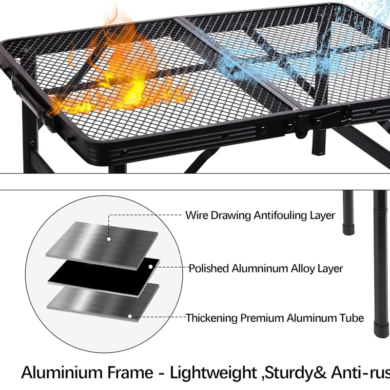 Table pliante de camping, pique-nique en plein air, barbecue portable, table de gril légère, table de rangement mobile pliable pour voyage