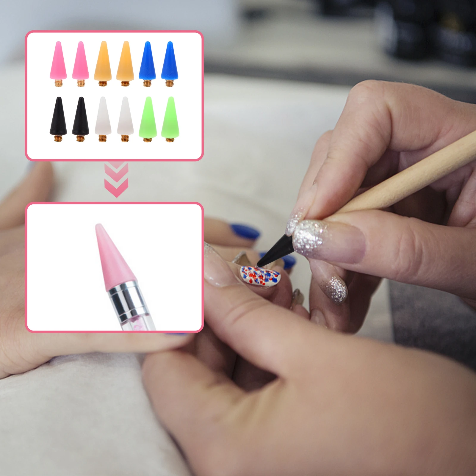 

12pcs Wax Replacement Head Point Drilling Pen Dotting Picker Nail Manicure Rhinestone Materials Easy Install