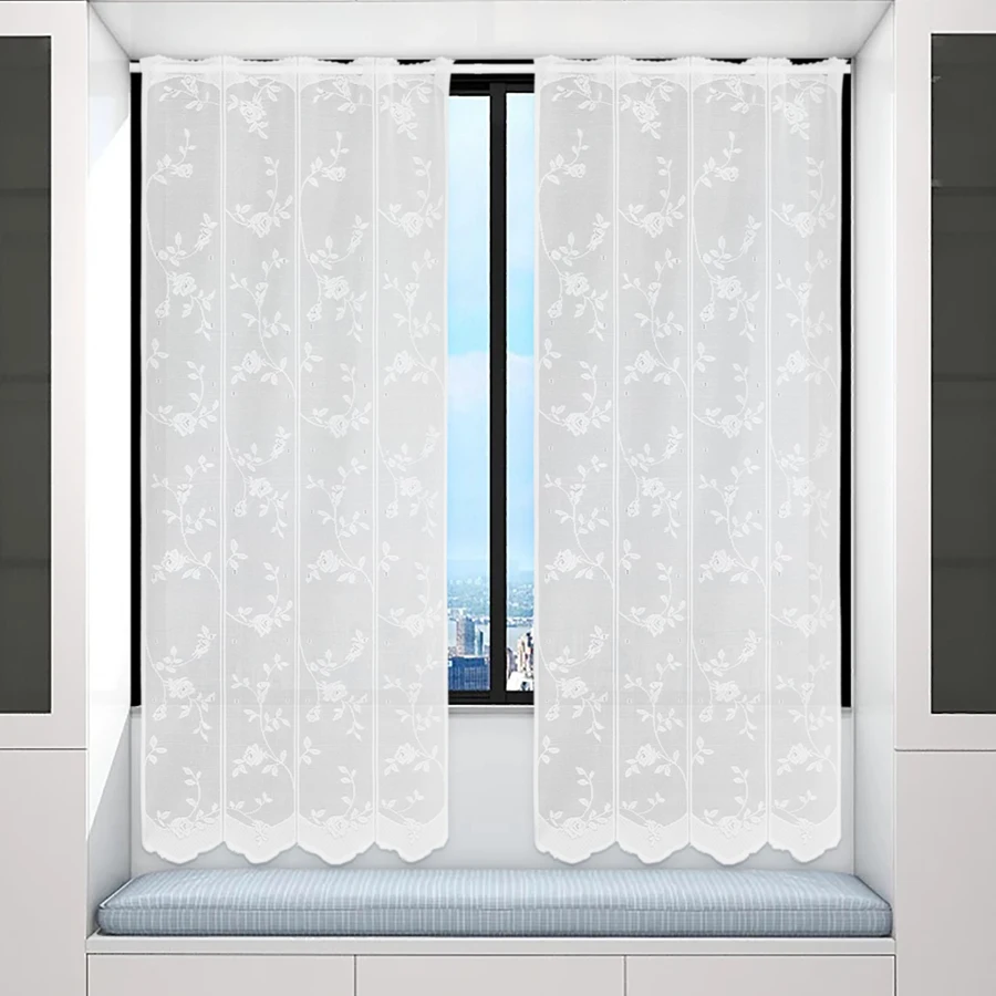 1pcs Pastoral White Short Curtain 60×146cm, Suitable for Kitchen, Living Room, Balcony, Bedroom, Study