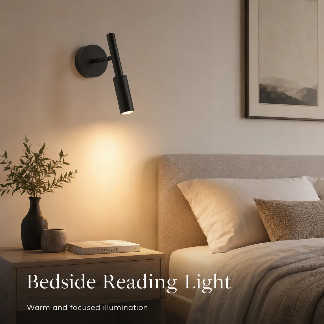 JOYINLED Matte Black Rotatable Wall Sconce, Minimalist Adjustable Focused Reading Wall Lamp Bedroom Bedside Hotel Corridor Decor