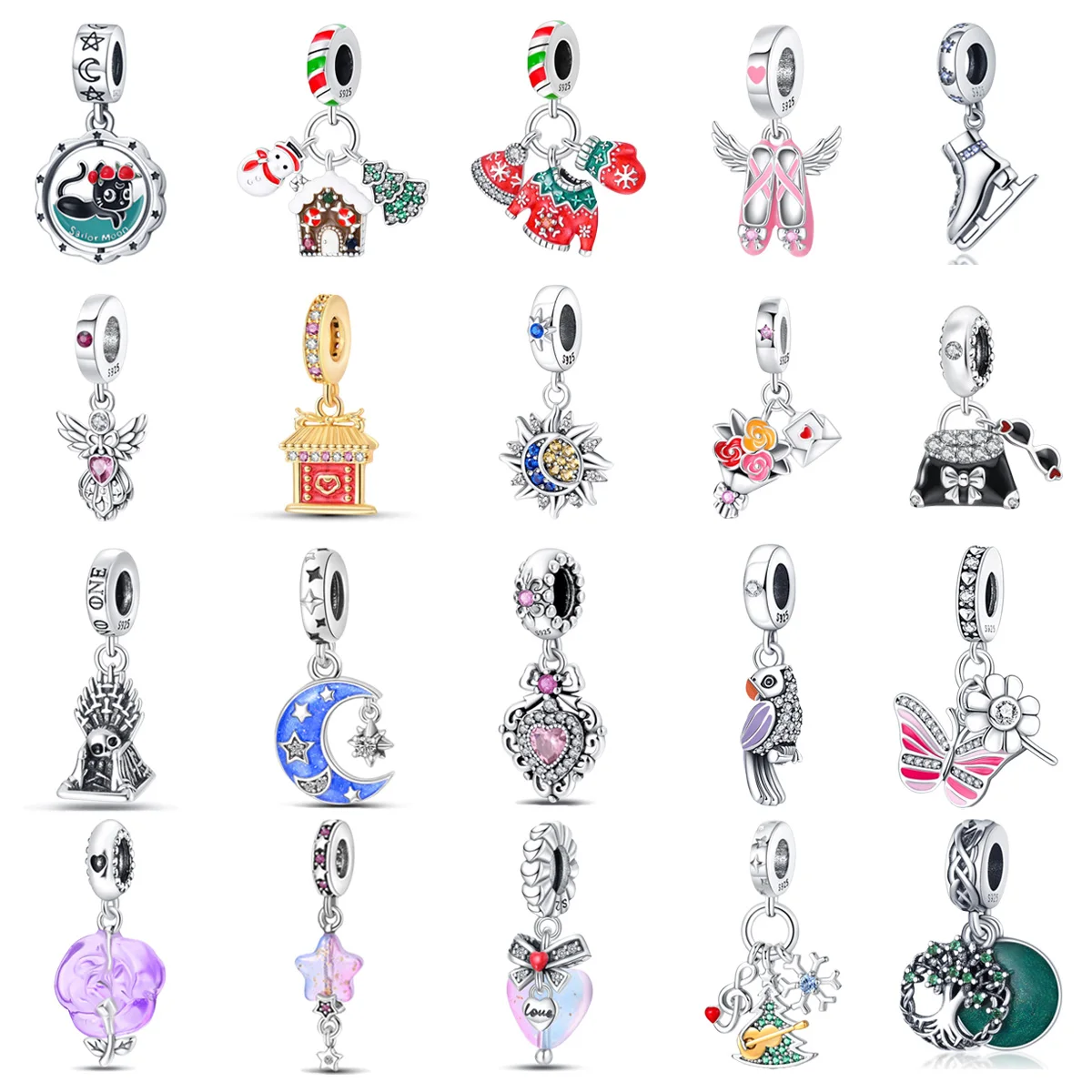 

Original 925 Charms Sterling Silver Tree Skates Christmas New Year Moon Pendant for Pandora DIY Bracelet Ladies Jewelry Gift