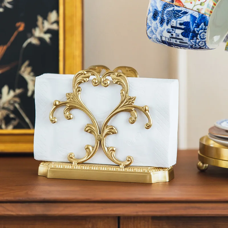 Home retro light luxury brass restaurant tissue holder storage