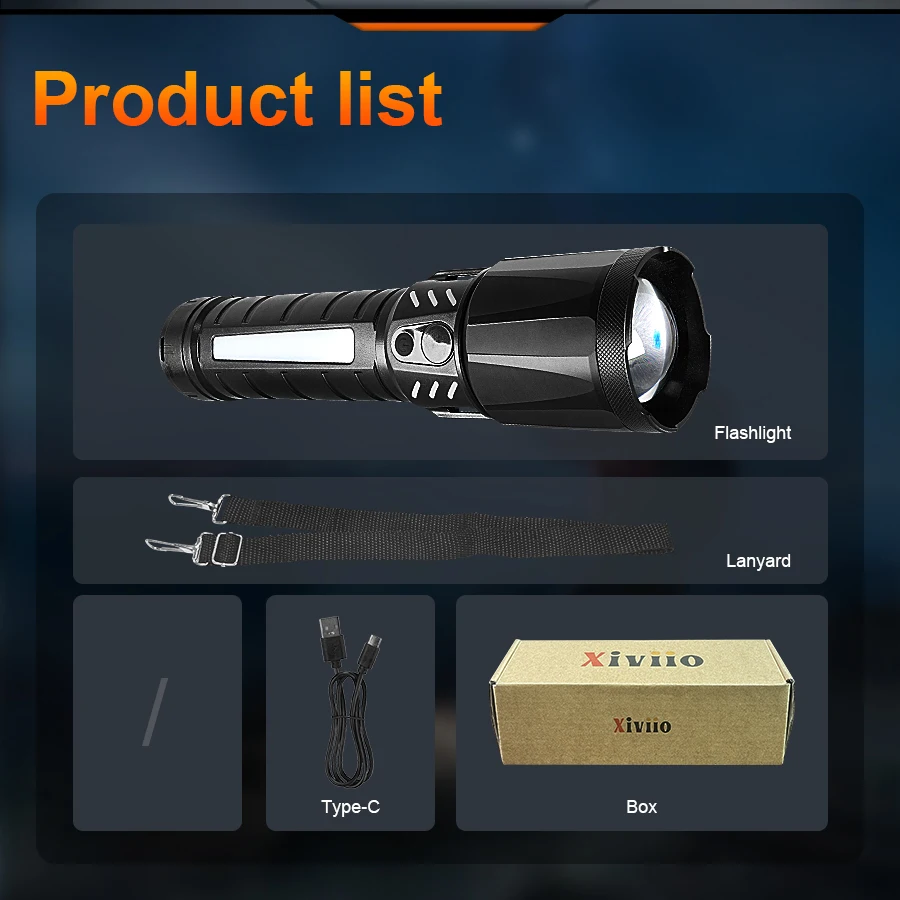 Xiviio LED Strong Light Super Bright Flashlight Long Range Charging Outdoor Portable Multi functional  Military Flashlight
