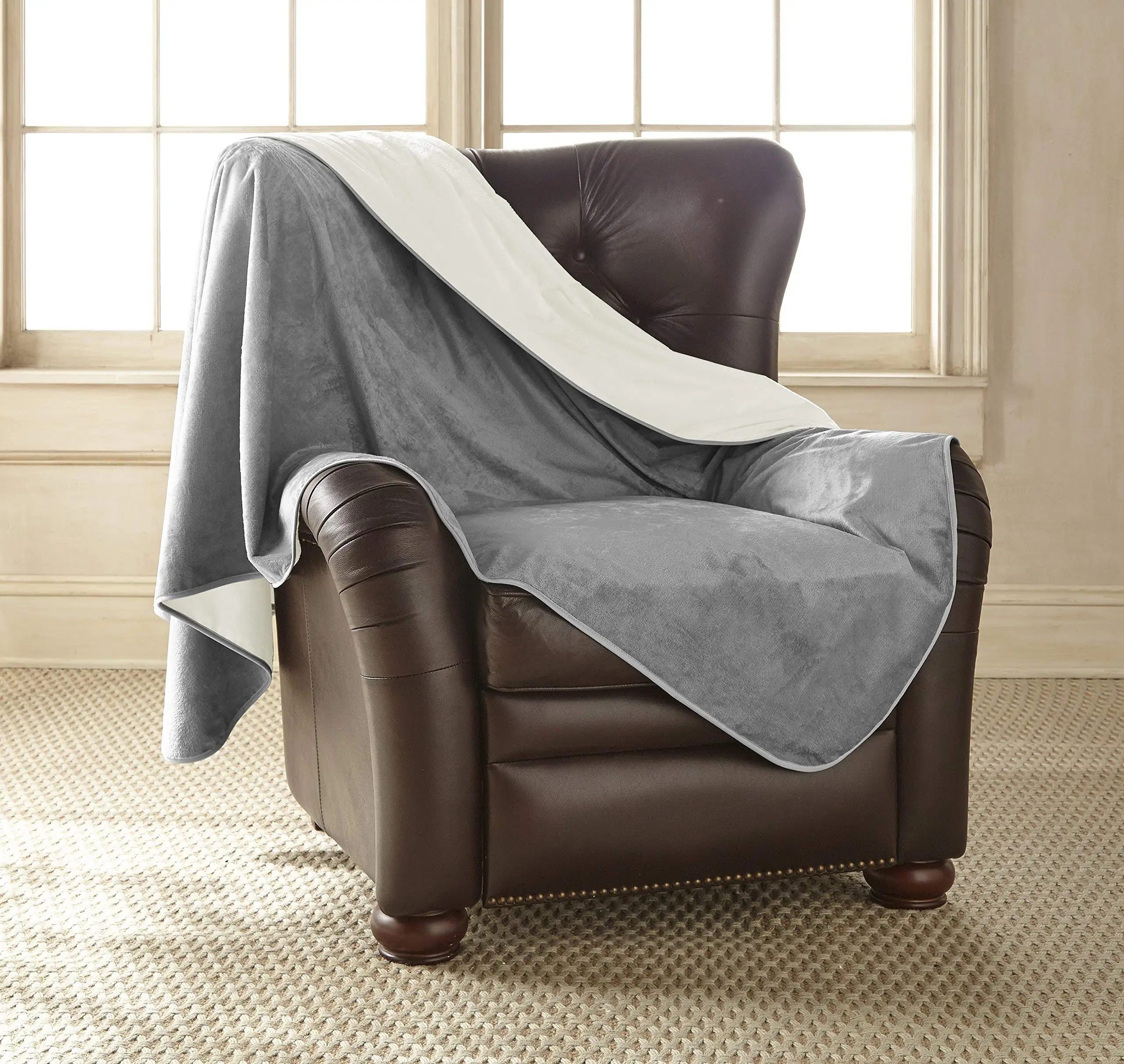 Silky Waterproof Throw Blanket for Pets & Incontinence – 70x90 Luxury Soft Reversible Washable Blanket to Protect