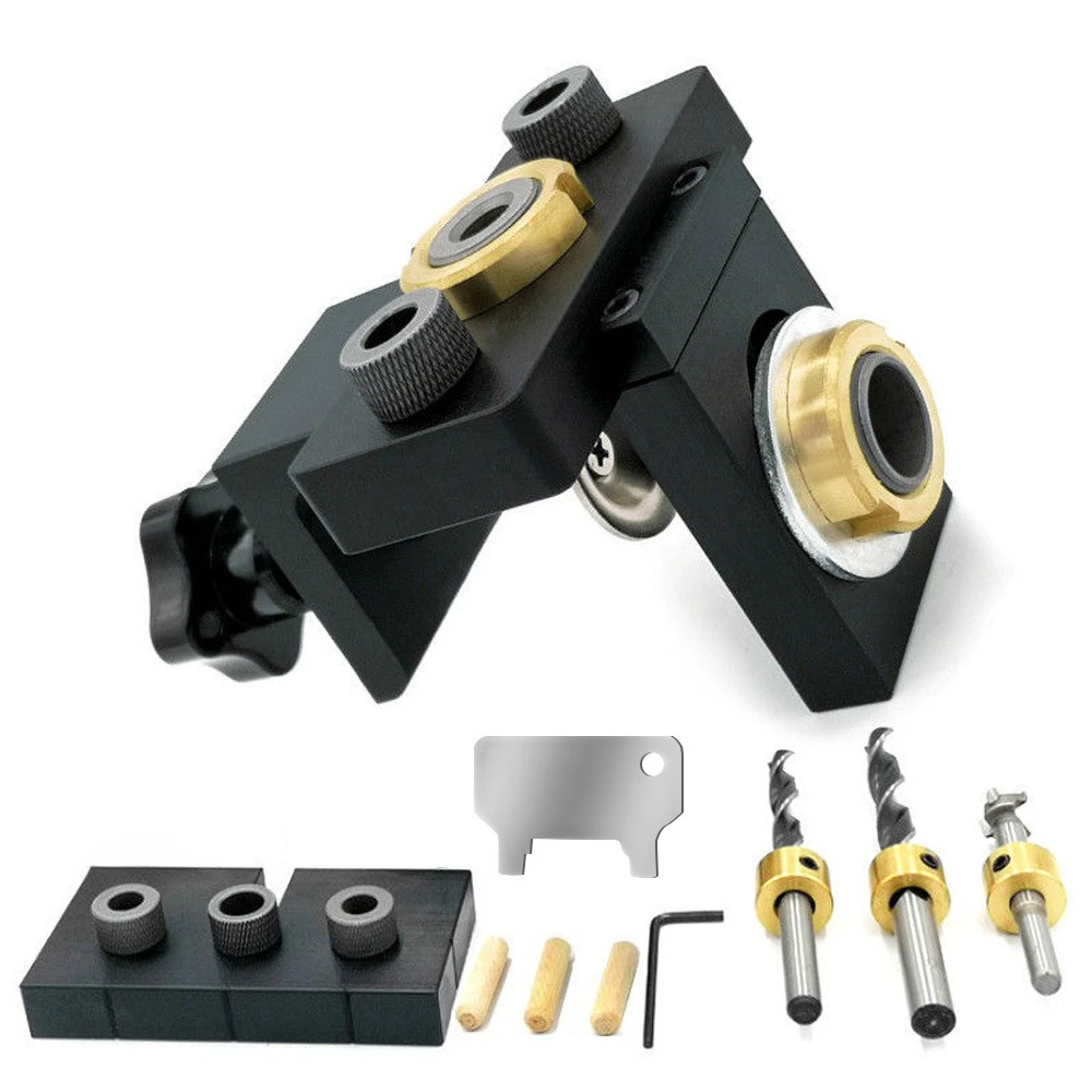 3 in 1 Drill Bit Guide Positioner Woodworking Drilling Fixture Kit with Step Drill for Accurate Hole Punching Tool
