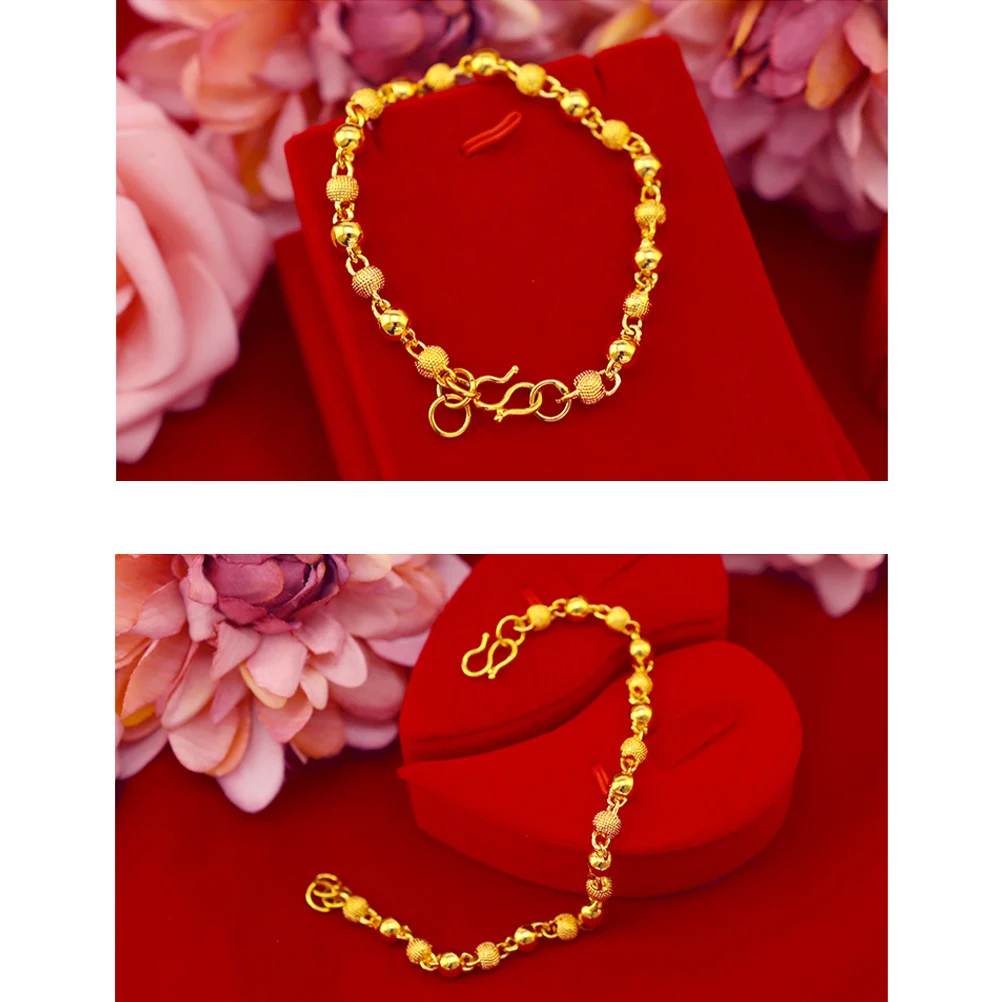 

Pure Copper Gold-plated Bracelet Solid Smooth Bead Round Beads Golden Women Ladies