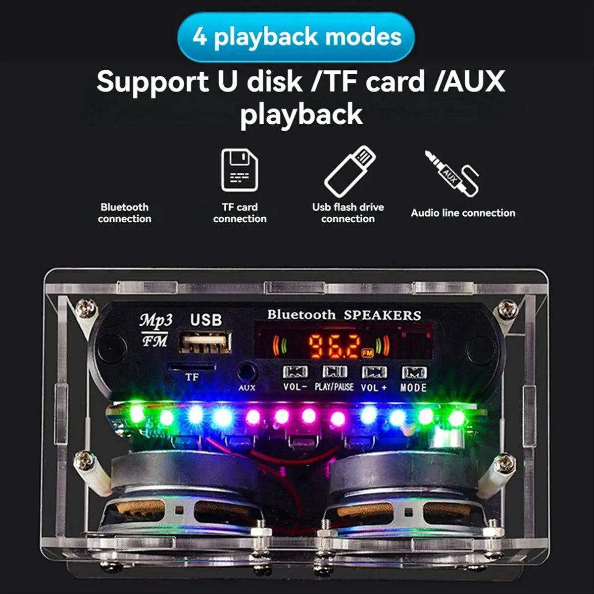 

Набор для самостоятельной сборки Bluetooth-колонки RISE с FM-радио 87.5-108 МГц, электронный комплект для пайки и практики, проект по пайке и сборке.