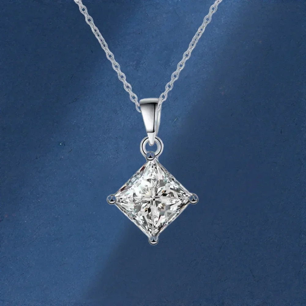 1/2CT Certificate Moissanite Square Diamond Pendant Necklace Women, Luxury Platinum PT950 Popluar Wedding Fine Jewelry Gift