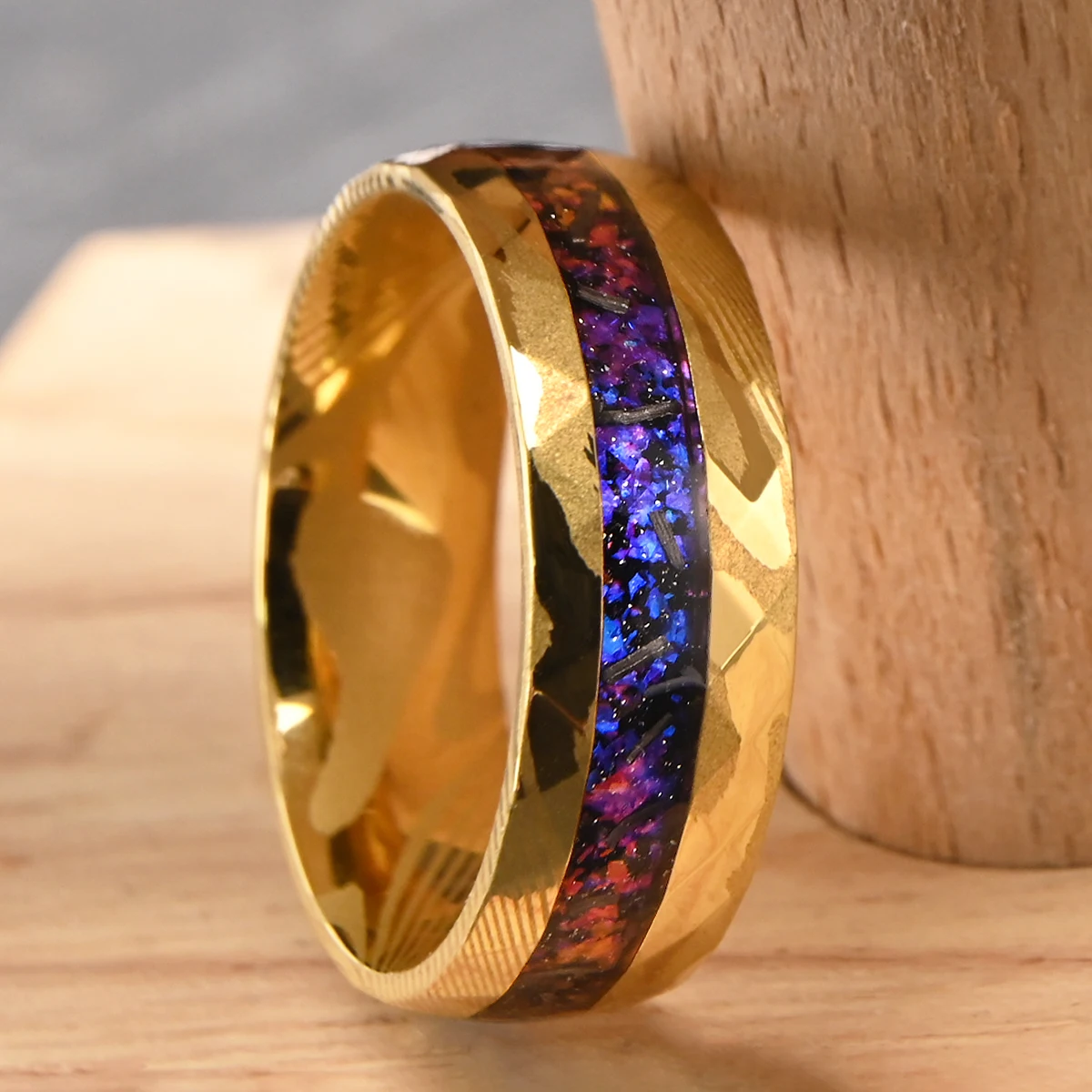 8mm star pattern Damascus steel ring, men's wedding ring, high quality jewelry accessories, comfortable to wear