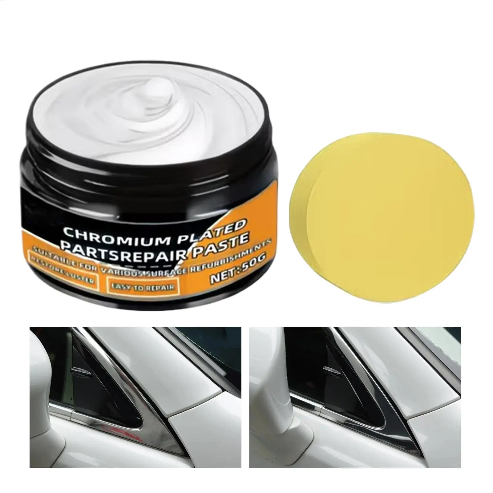 Chrome Cleaner 50g Rim Repair Paste with Sponge Car Scratch Remover for Boats Automobiles Tires Trucks SUV RV Electroplating