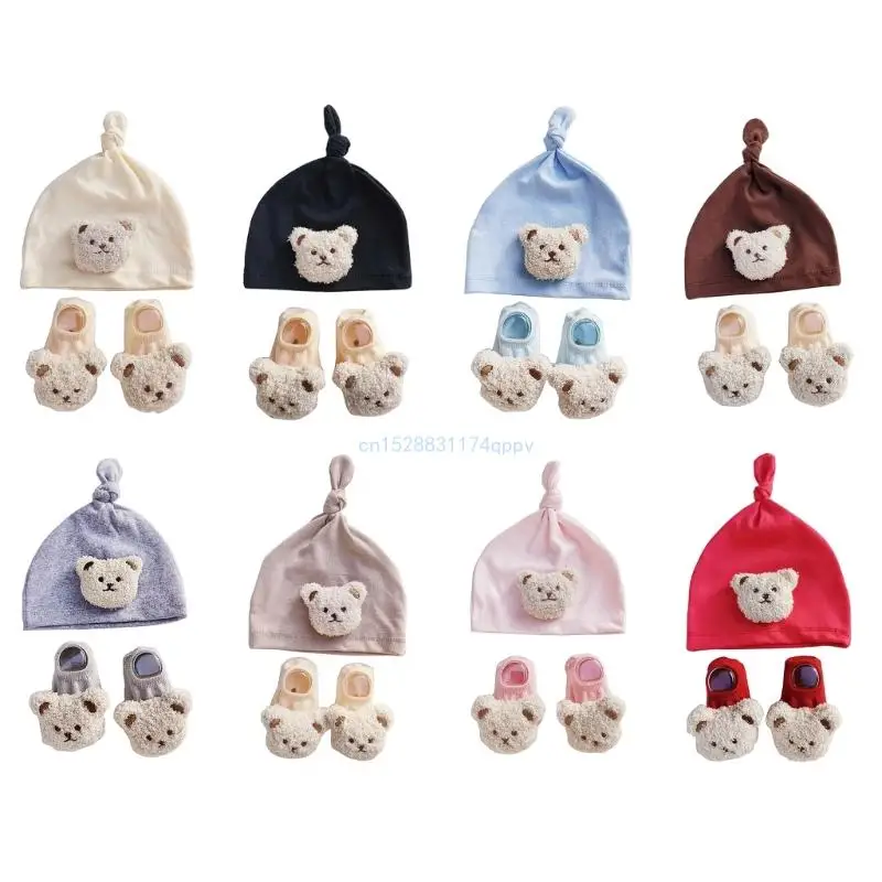 

Windproof Infant Hat and Floor Socks Set for Infants Bear Baby Beanie Dropship