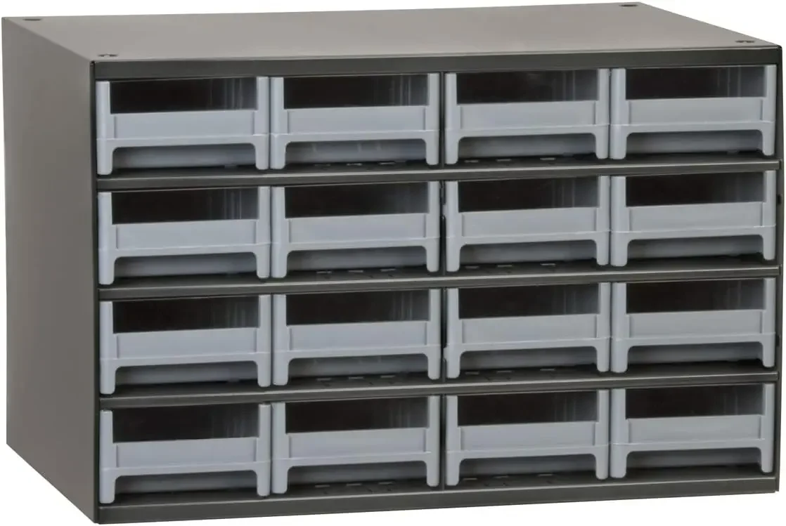 Nails, Screws, Bolts, Nuts, and More, 17-Inch W x 11-Inch D x 11-Inch H, 16-Drawer, Cabinet/Gray Drawers