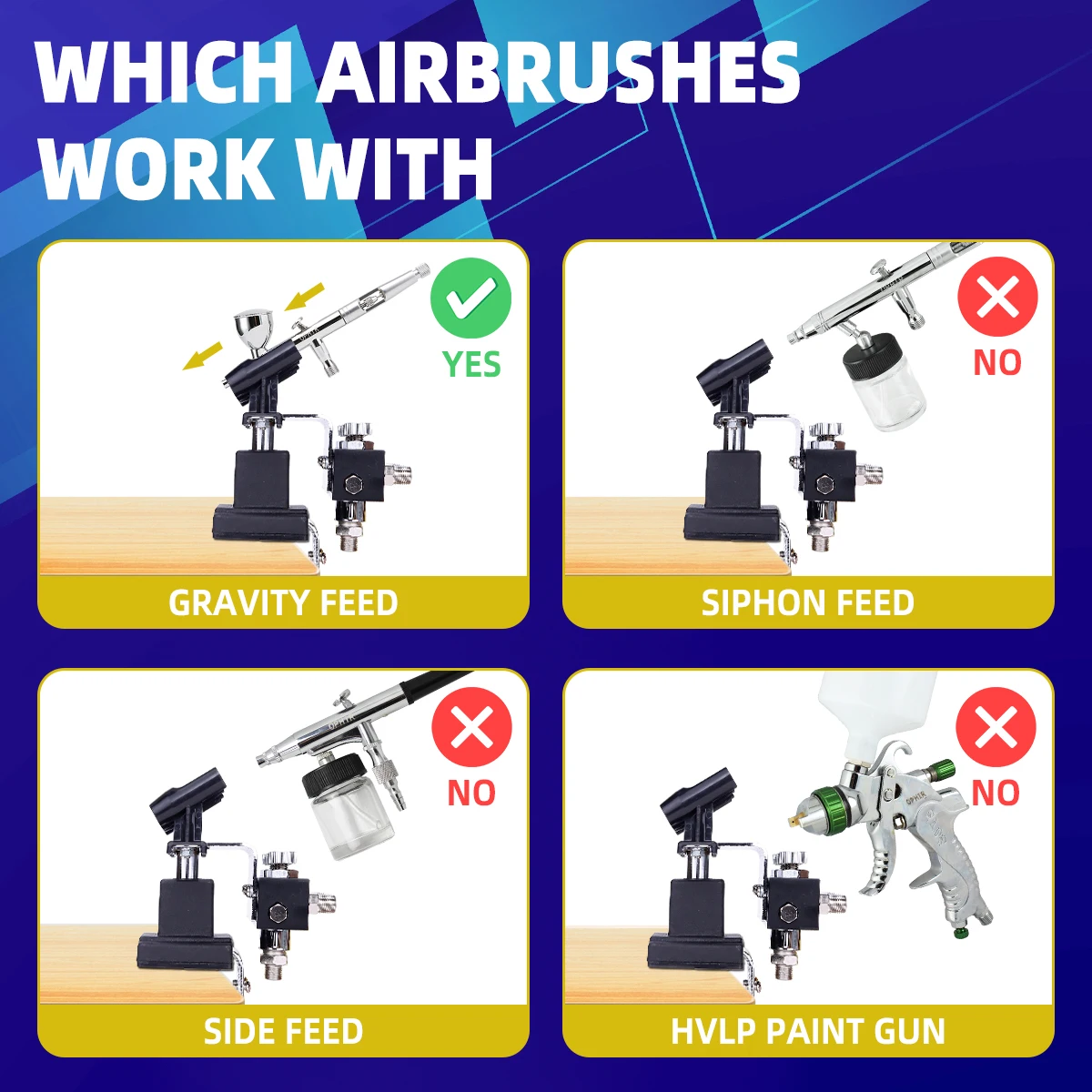 OPHIR Airbrush Holders with 1/8 & 1/8 Splitter for 4pcs of Gravity Airbrush for Model Paint Hobby Craft Cake Painting AC121